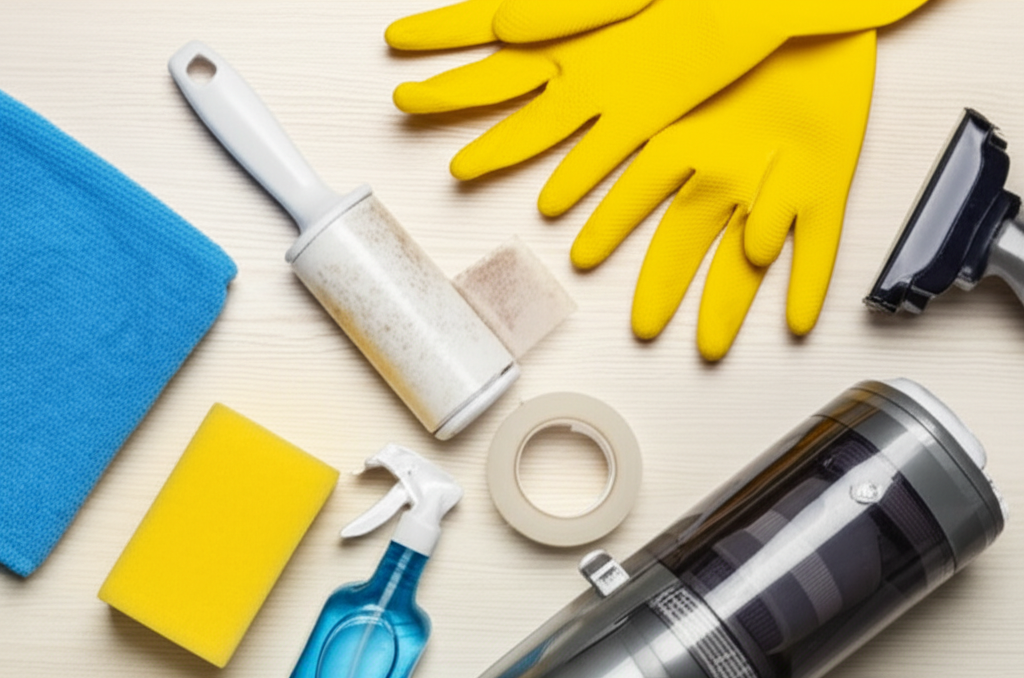 Chuẩn bị đầy đủ dụng cụ sẽ giúp quá trình vệ sinh sofa dính lông thú cưng diễn ra nhanh chóng và hiệu quả.