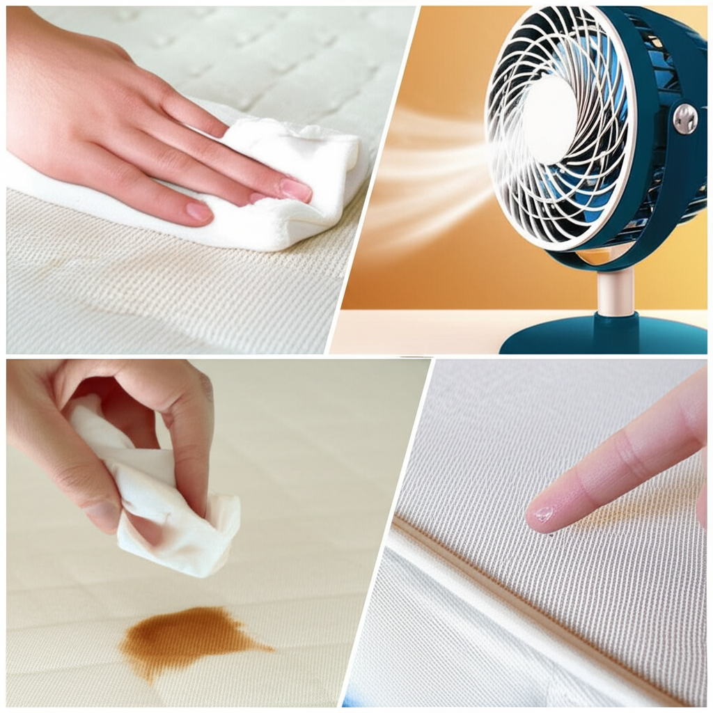 Luôn thấm hút vết bẩn thay vì chà xát và đảm bảo nệm khô hoàn toàn sau khi vệ sinh để tránh hư hại.