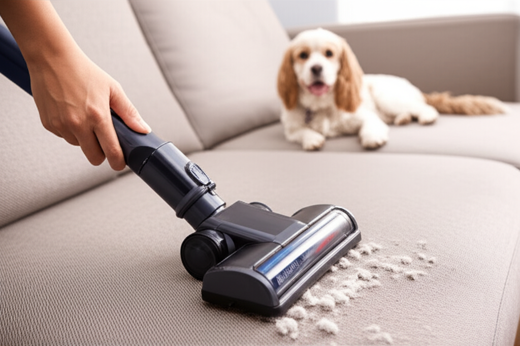 Máy hút bụi với đầu hút chuyên dụng là công cụ đắc lực để loại bỏ lông thú cưng một cách toàn diện.