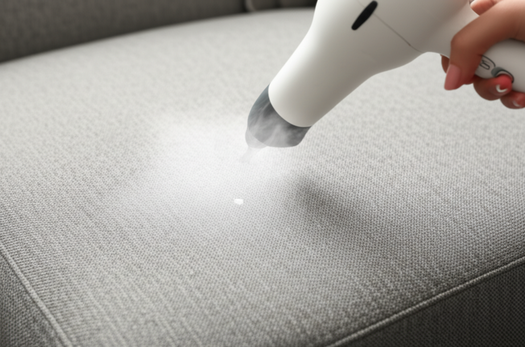 Sử dụng máy sấy tóc hoặc bàn ủi hơi nước để làm mềm vết keo dán trên sofa.