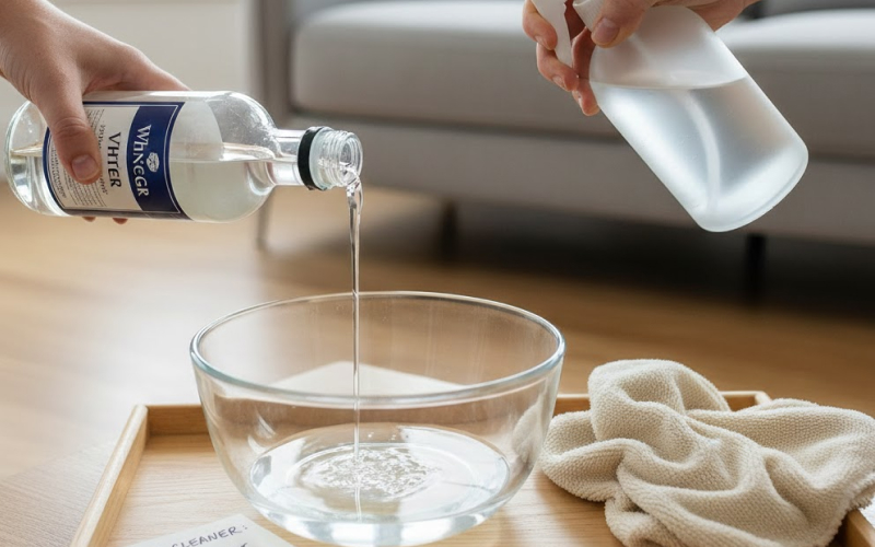Dung dịch giấm trắng và nước để vệ sinh sofa