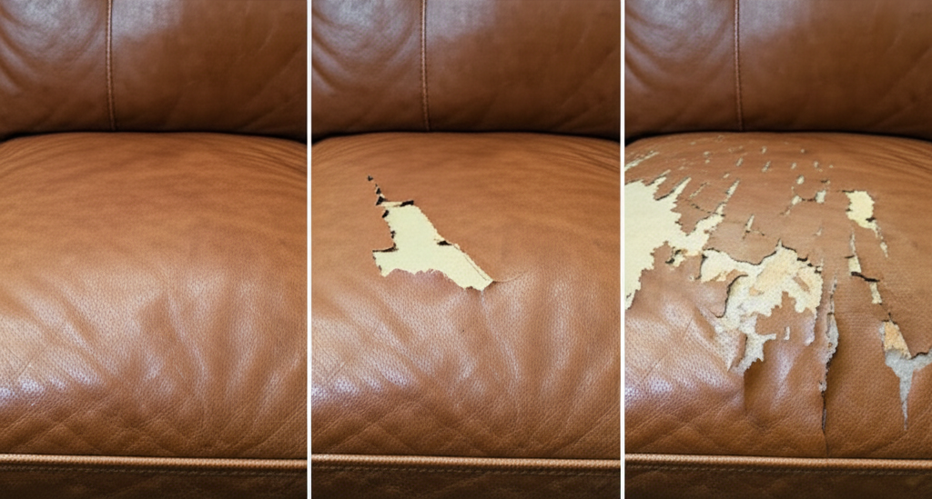 Đánh giá mức độ bong tróc từ nhẹ đến nặng để chọn phương pháp sửa chữa sofa phù hợp nhất.