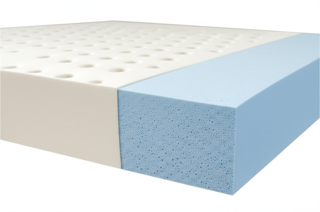 Nệm cao su tổng hợp được làm từ hóa chất tổng hợp như PU foam, mang lại độ đàn hồi và độ bền cao.