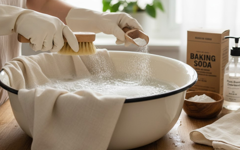 Quy trình chi tiết Cách giặt rèm vải bằng baking soda
