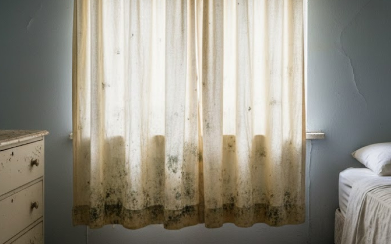 Rèm cửa bị mốc do lâu ngày không vệ sinh