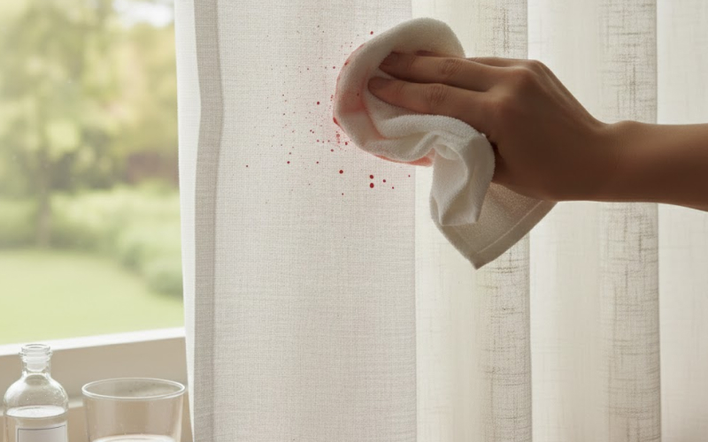Cách làm sạch vết máu khô trên rèm bằng nước muối