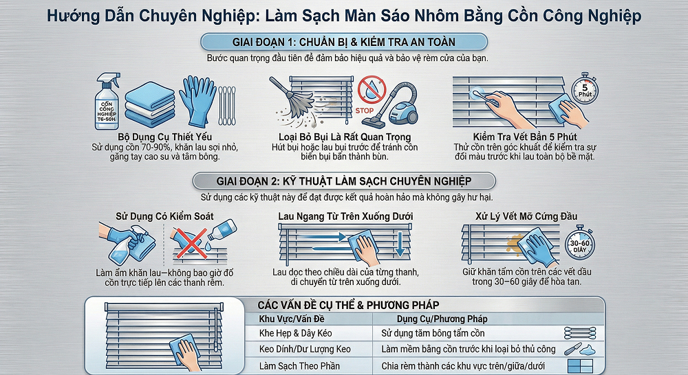 Quy trình chi tiết thực hiện vệ sinh bằng cồn