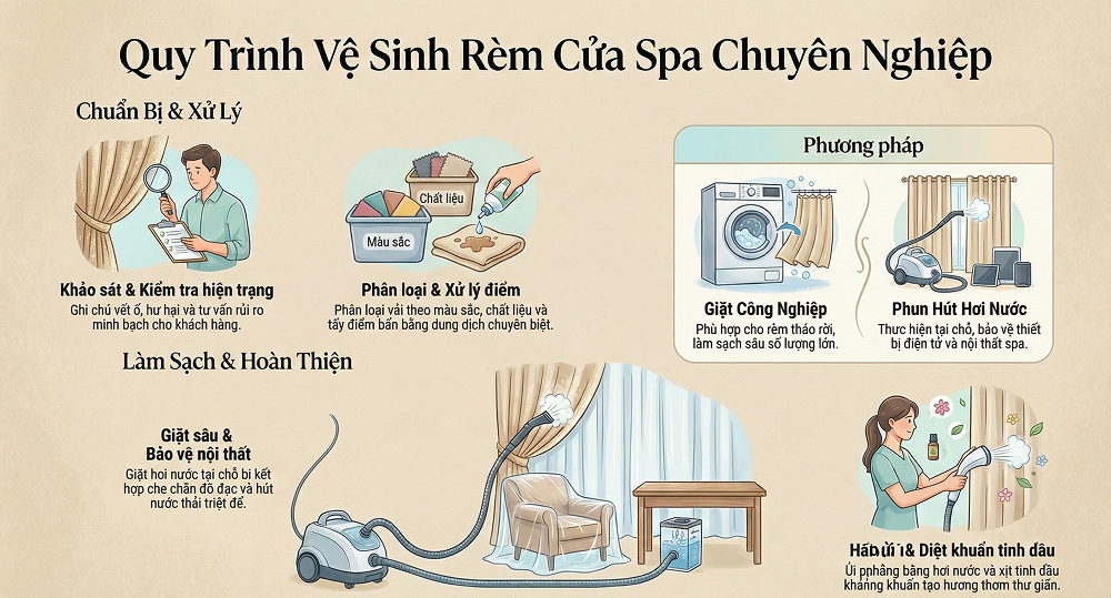 Quy Trình Thực Hiện Dịch Vụ Vệ Sinh Rèm Cửa Cho Spa Chuyên Nghiệp
