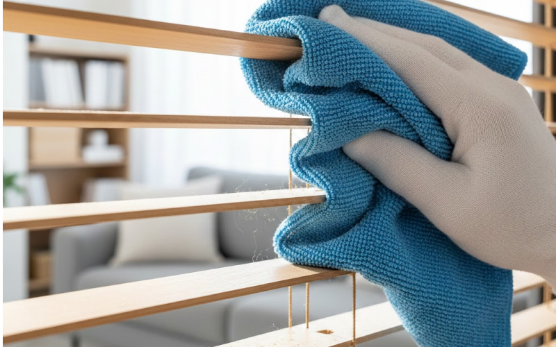 Khăn Microfiber để vệ sinh rèm sáo gỗ