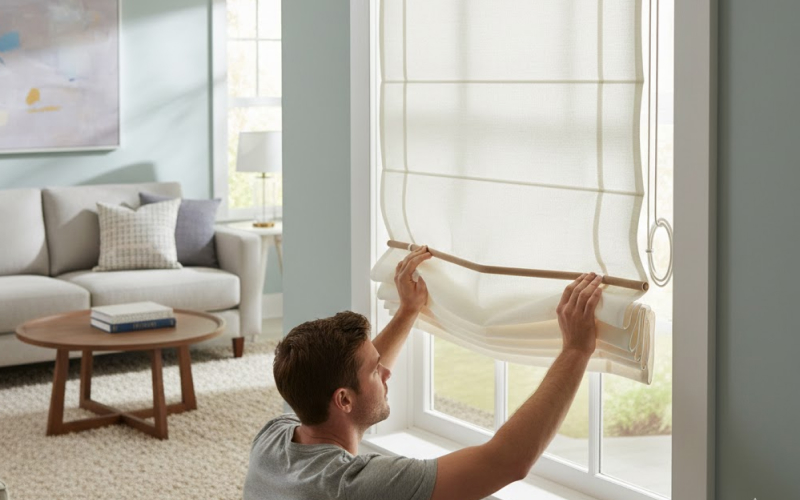 Các bước tháo rèm Roman để chuẩn bị giặt rèm cửa