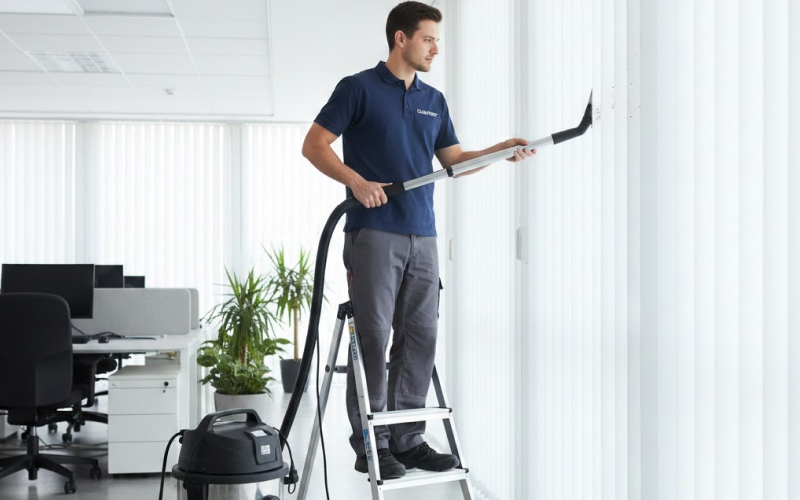 Quy trình thực hiện mẹo dùng máy hút bụi công nghiệp để vệ sinh rèm lá dọc văn phòng