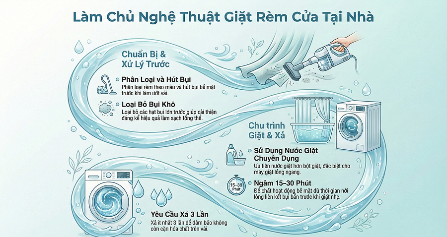 Hướng dẫn quy trình giặt rèm tối ưu bằng nước giặt tại nhà