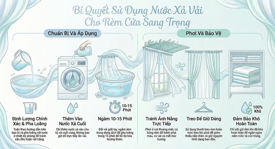 Kỹ Thuật Sử Dụng Nước Xả Vải Cho Rèm Cửa Tối Ưu Hiệu Quả