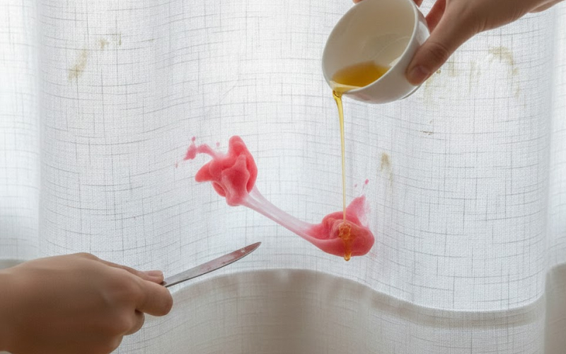 Dùng dầu ăn để gỡ kẹo cao su dính trên rèm