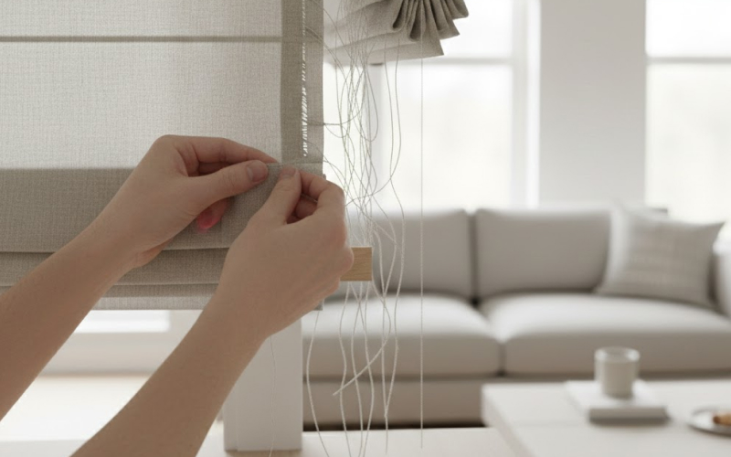 Hướng dẫn tự sửa rèm Roman bị bung chỉ may tại nhà