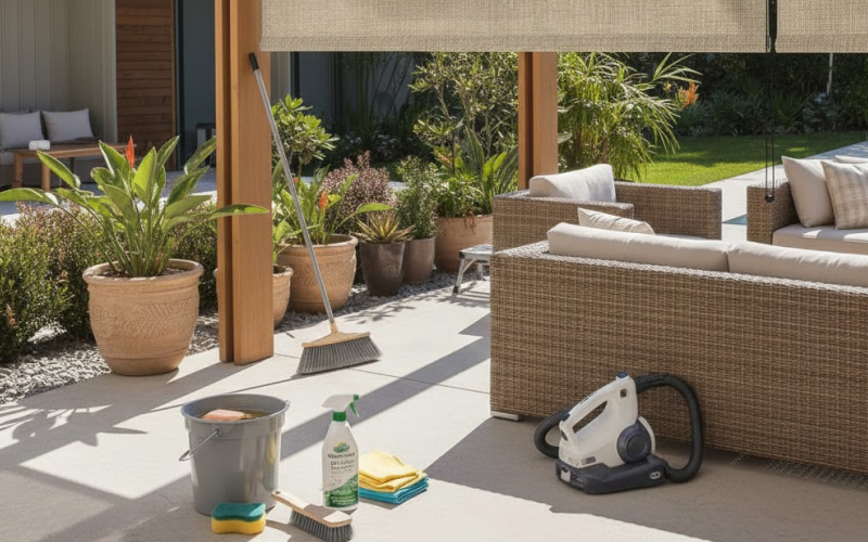 Các dụng cụ cần chuẩn bị để vệ sinh rèm cuốn ngoài trời