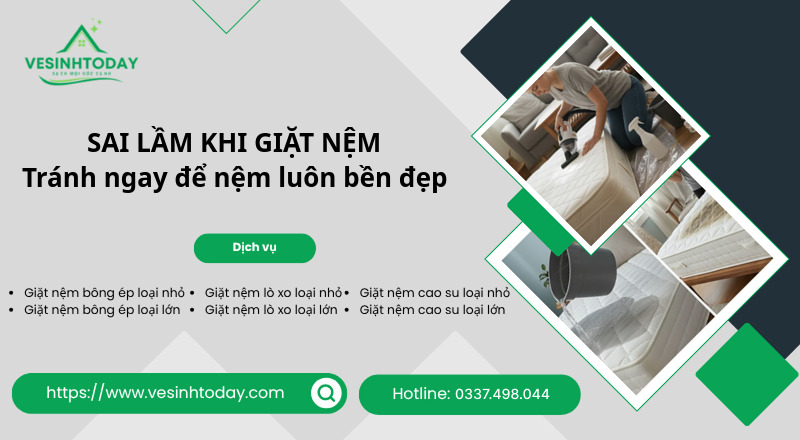 SAI LẦM KHI GIẶT NỆM
Tránh ngay để nệm luôn bền đẹp